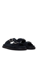 Male Black Strap Suede Slipper | Derimod