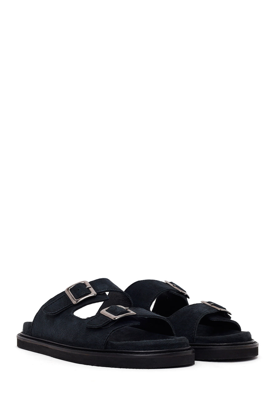 Male Black Strap Suede Slipper