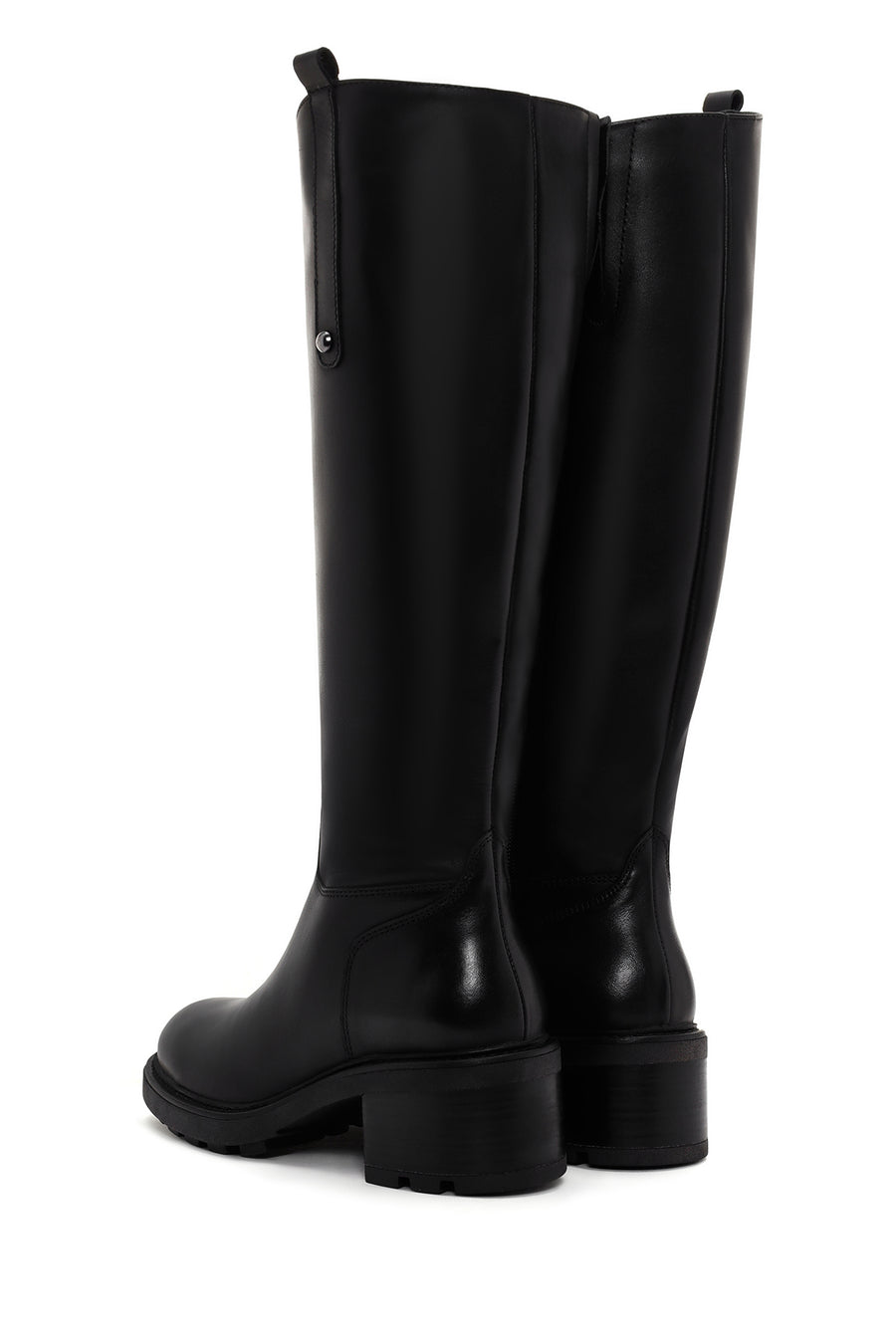 Woman Black Zip Closure Short-Heeled Leather Boots