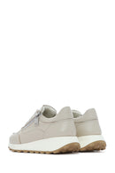 Women's Beige Lace-Up Side Zip Leather Sneakers | Derimod