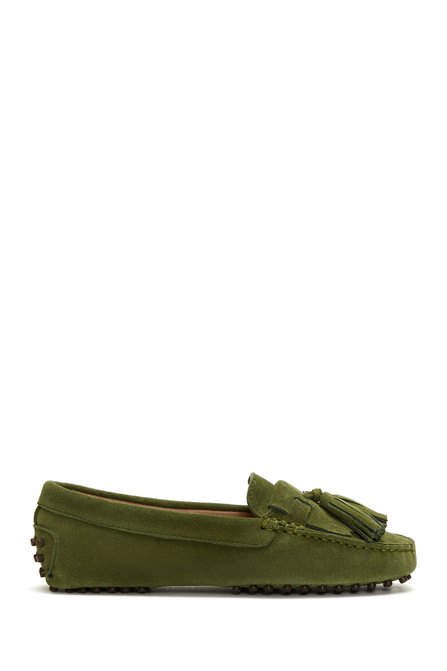 Women's Green Tassel Detailed Suede Leather Loafer