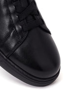Erkek Siyah Bağcıklı Deri Sneaker | Derimod