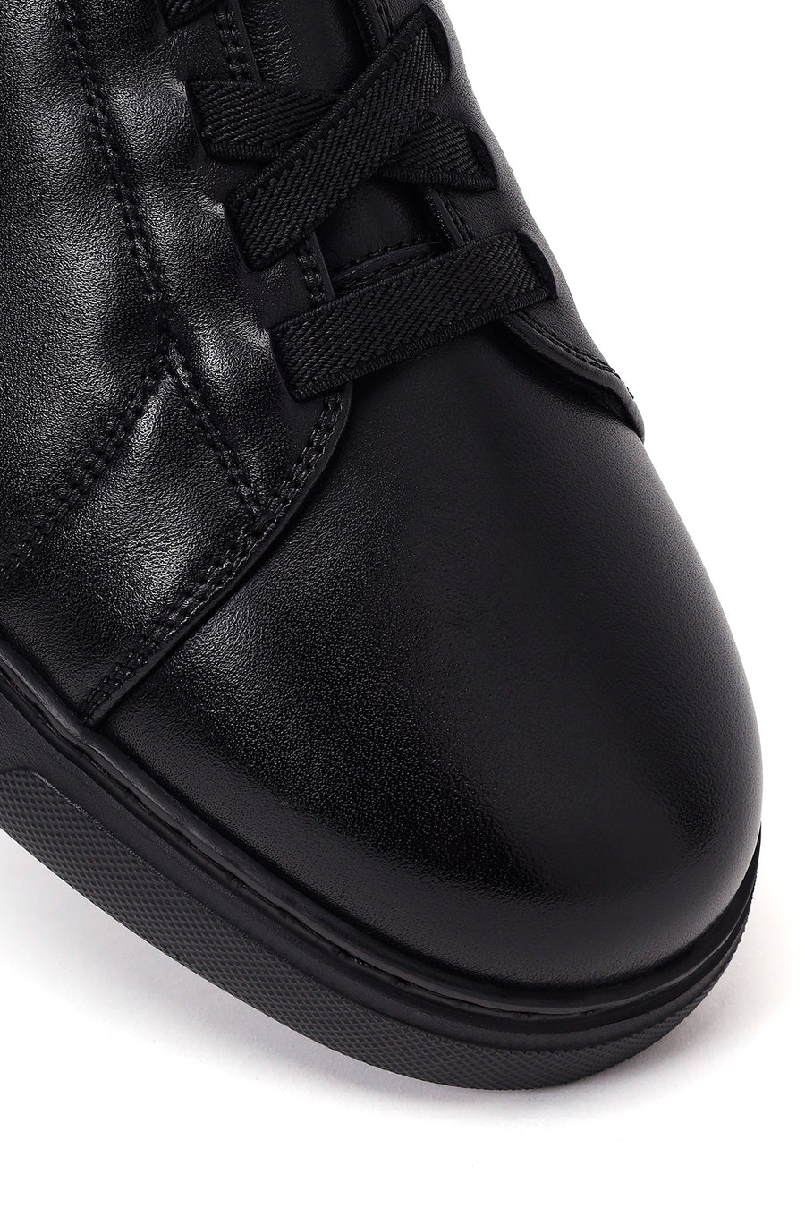 Erkek Siyah Bağcıklı Deri Sneaker