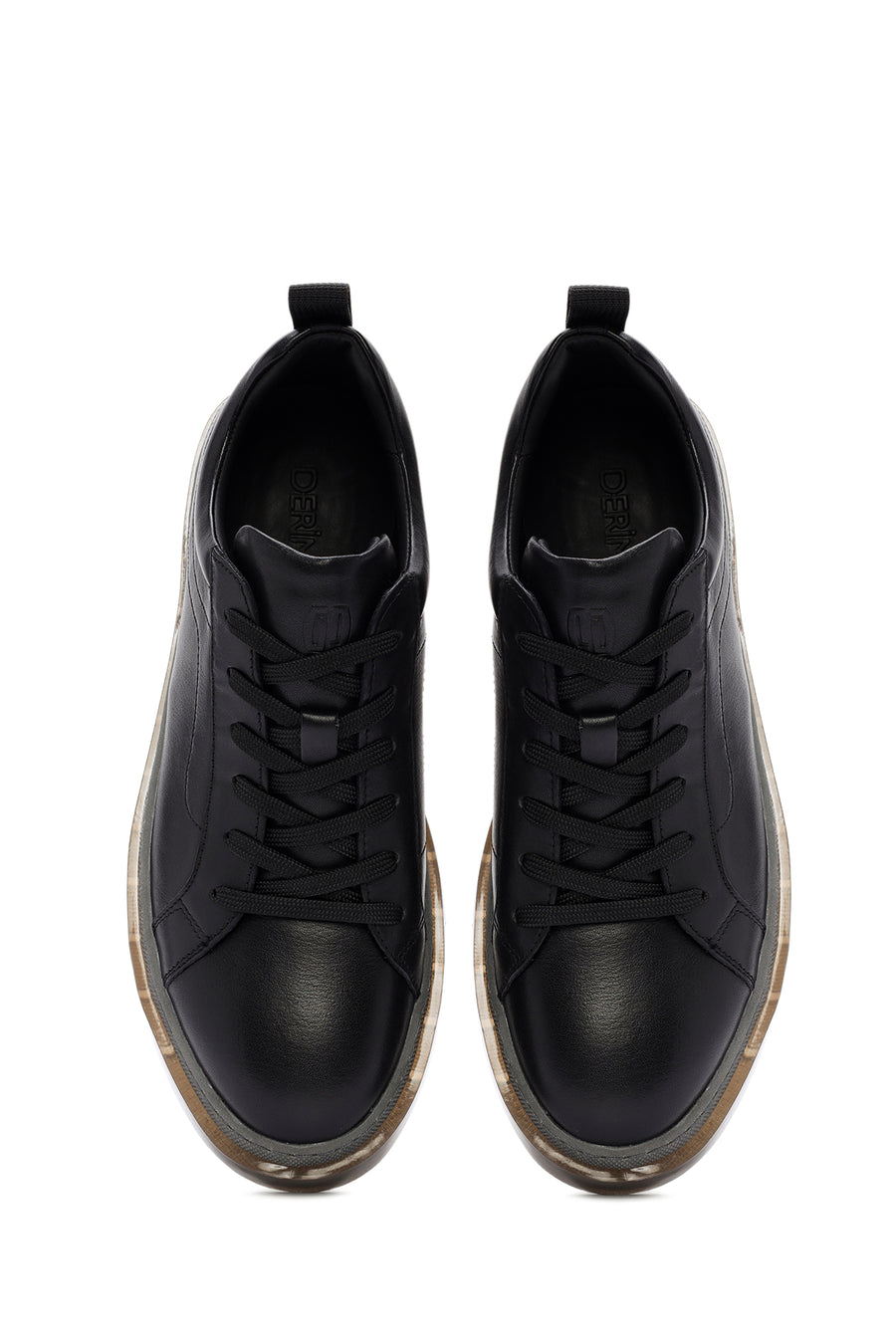 Erkek Siyah Bağcıklı Deri Sneaker