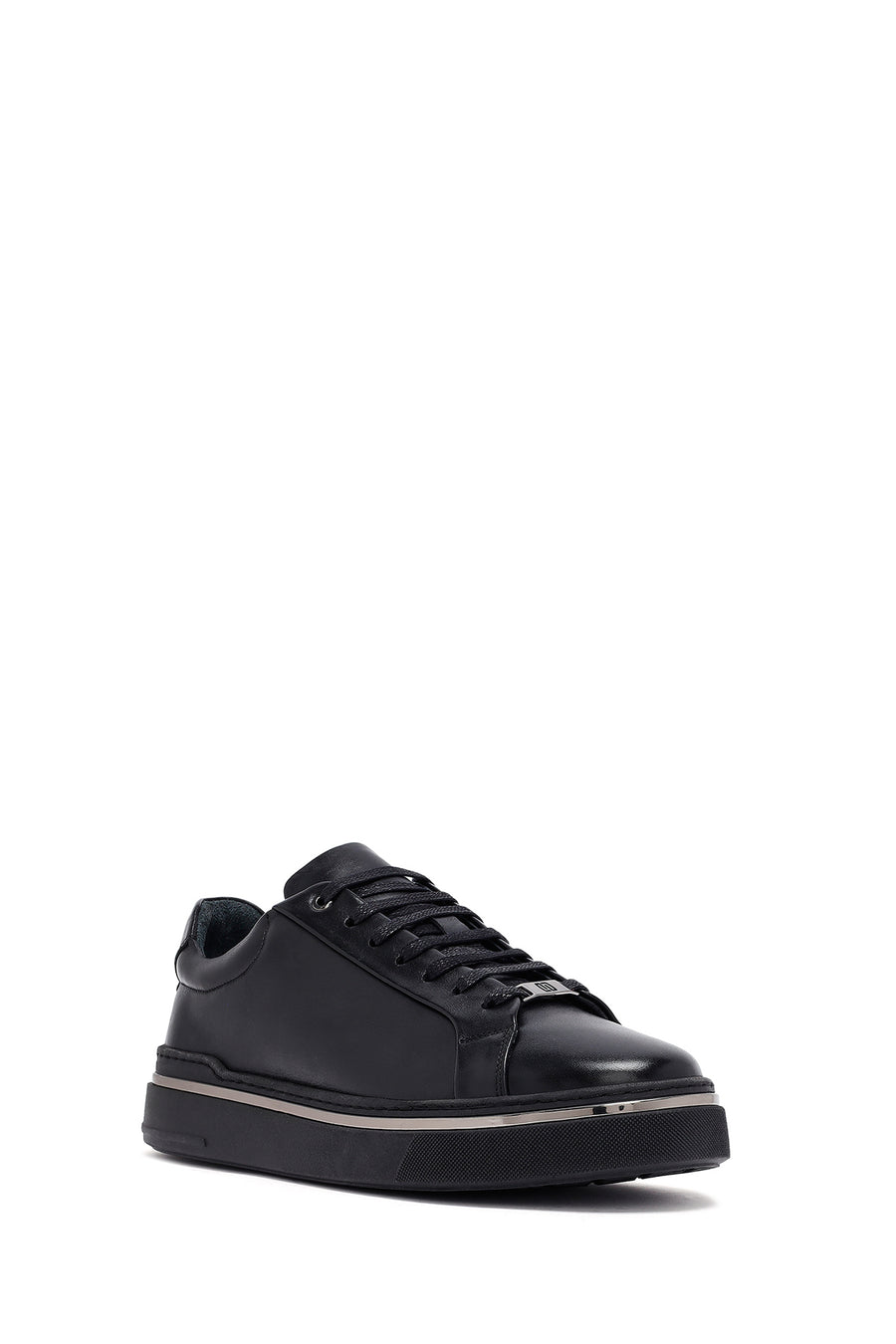 Men's Black Lace Up Leather Sneakers
