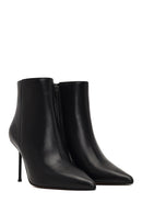 Women's Black Zippered Thin Heeled Leather Boot | Derimod