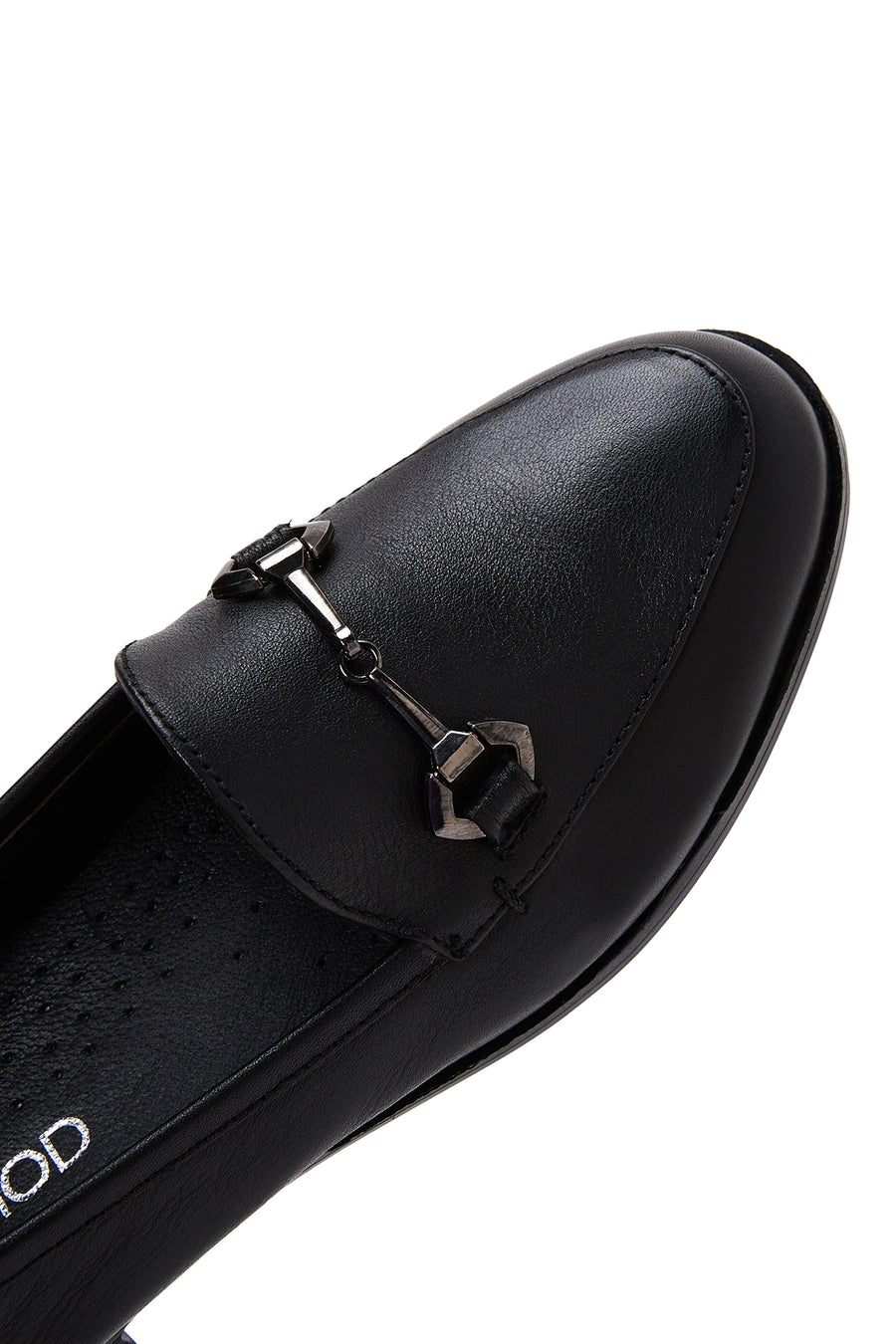 Women's Black Buckle Detailed Leather Masculine Loafer
