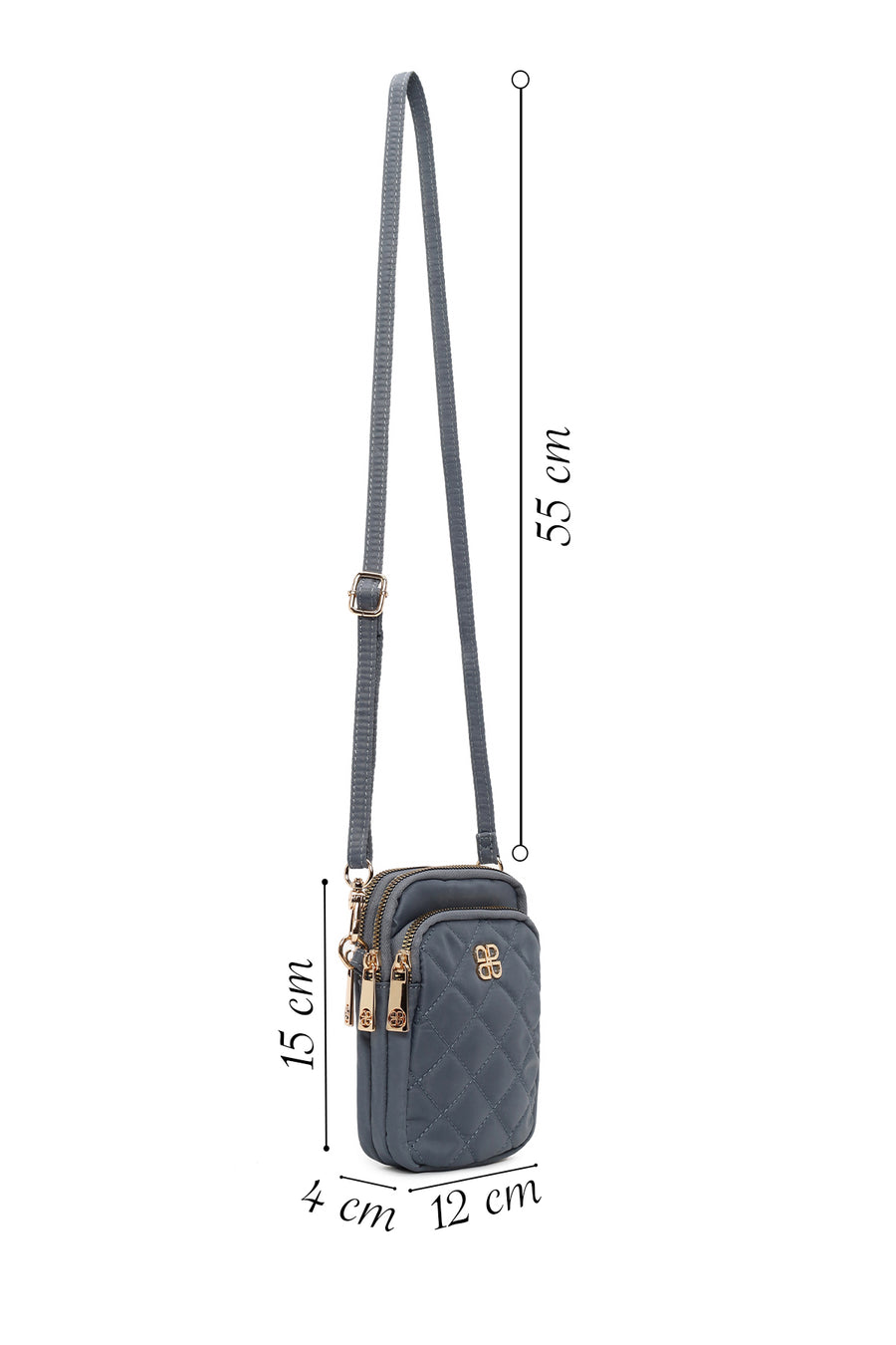 Woman Blue Long-Strap Fabric Mini Crossbody Bag