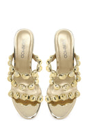 Woman Gold High Thin-Heeled Slipper | Derimod