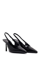 Woman Black Open-Back Thin-Heeled Patent Leather Leather Shoes | Derimod