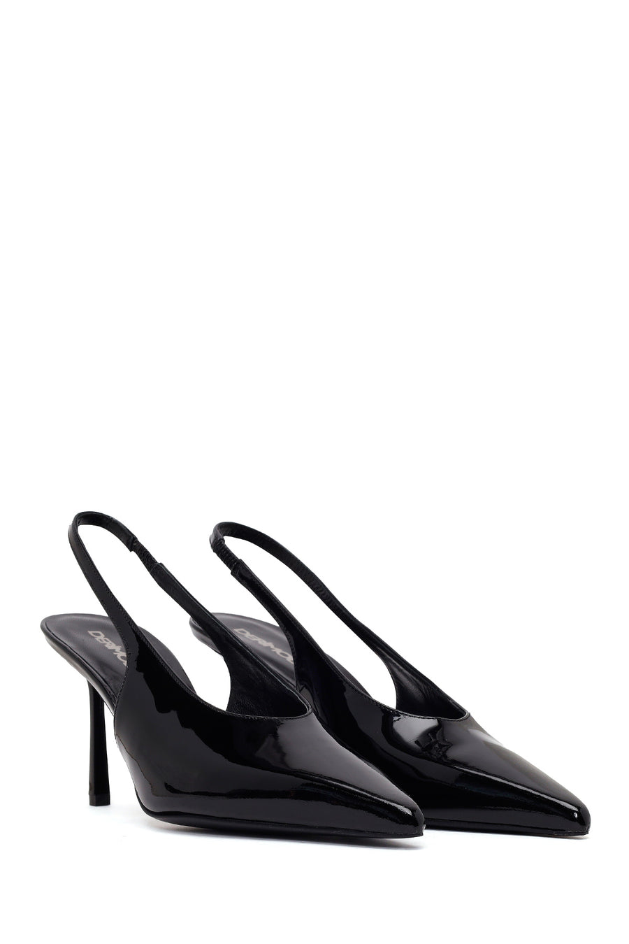 Woman Black Open-Back Thin-Heeled Patent Leather Leather Shoes