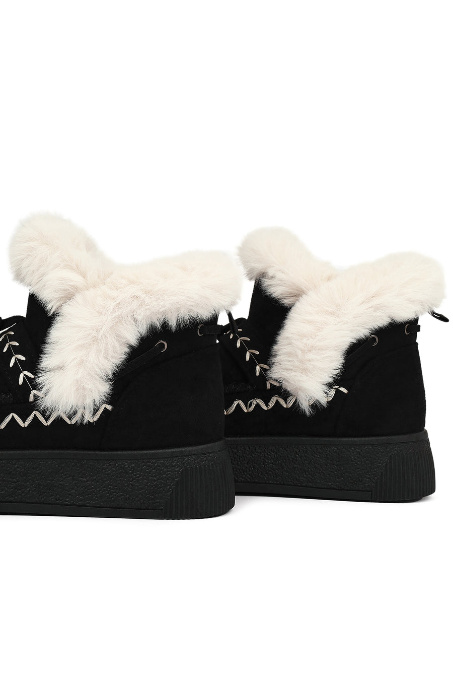 Women's Black Chunky Sole Tassel Suede Teddy Boots