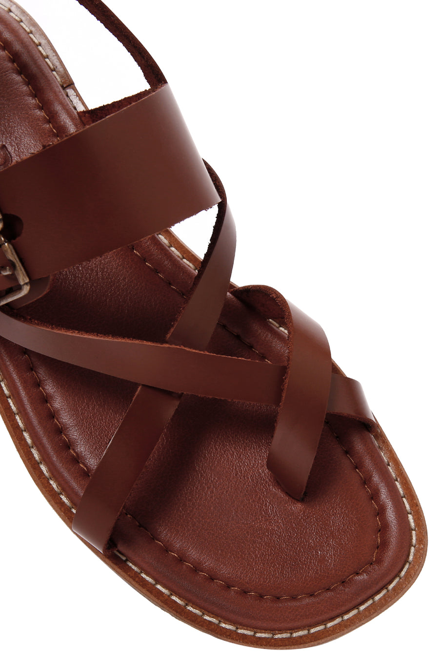 Women's Tan Ankle Strap Flip-Flop Leather Sandals