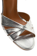 Women's Silver Ankle Buckle High Heel Metallic Leather Sandals | Derimod