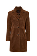 Tara Women's Brown Suede Leather Coat | Derimod