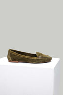 Khaki Suede Women's Leather Loafer | Derimod