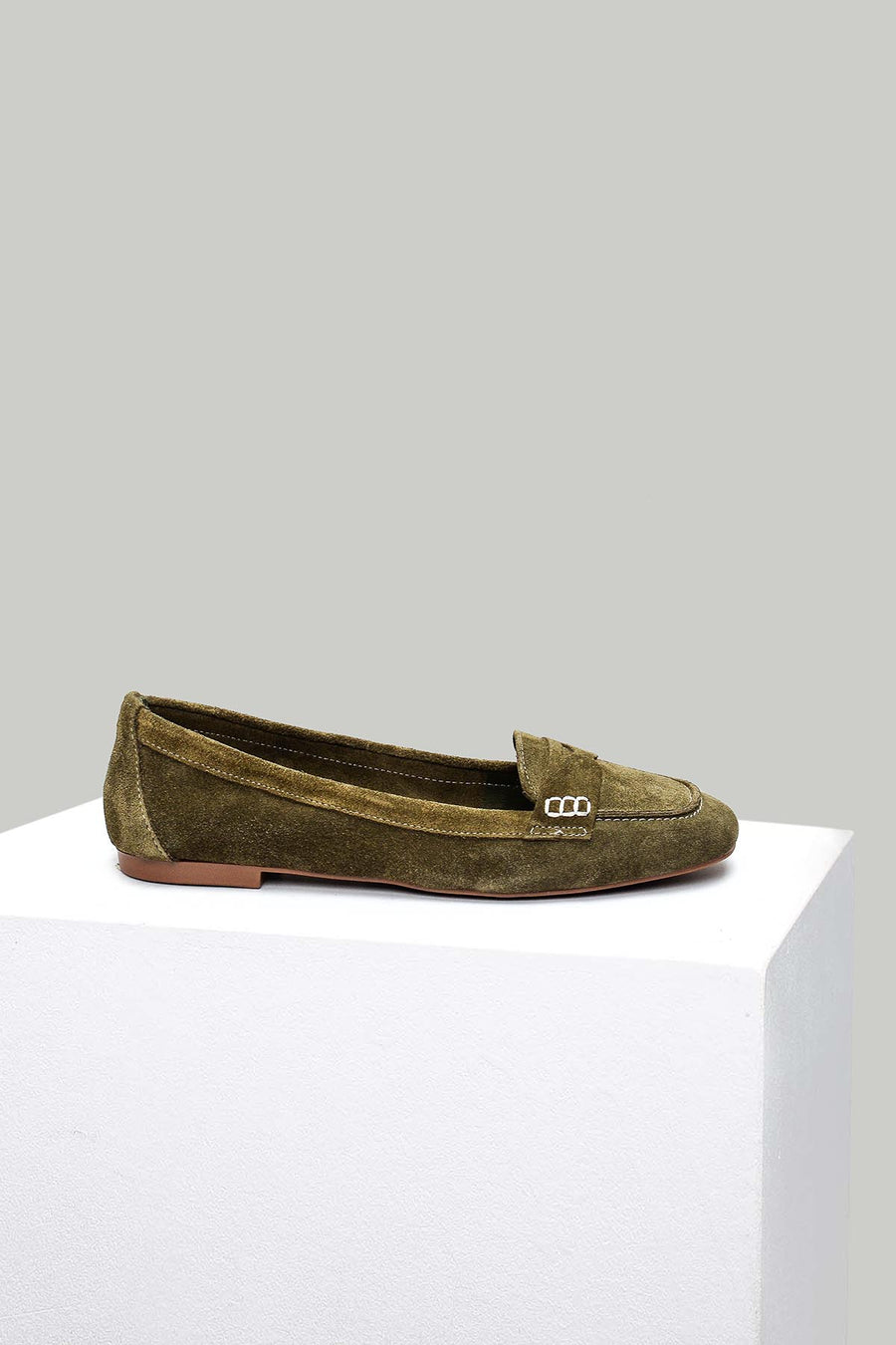 Khaki Suede Women's Leather Loafer