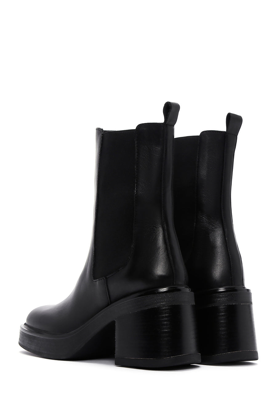 Women's Black Leather Heeled Chelsea Boots