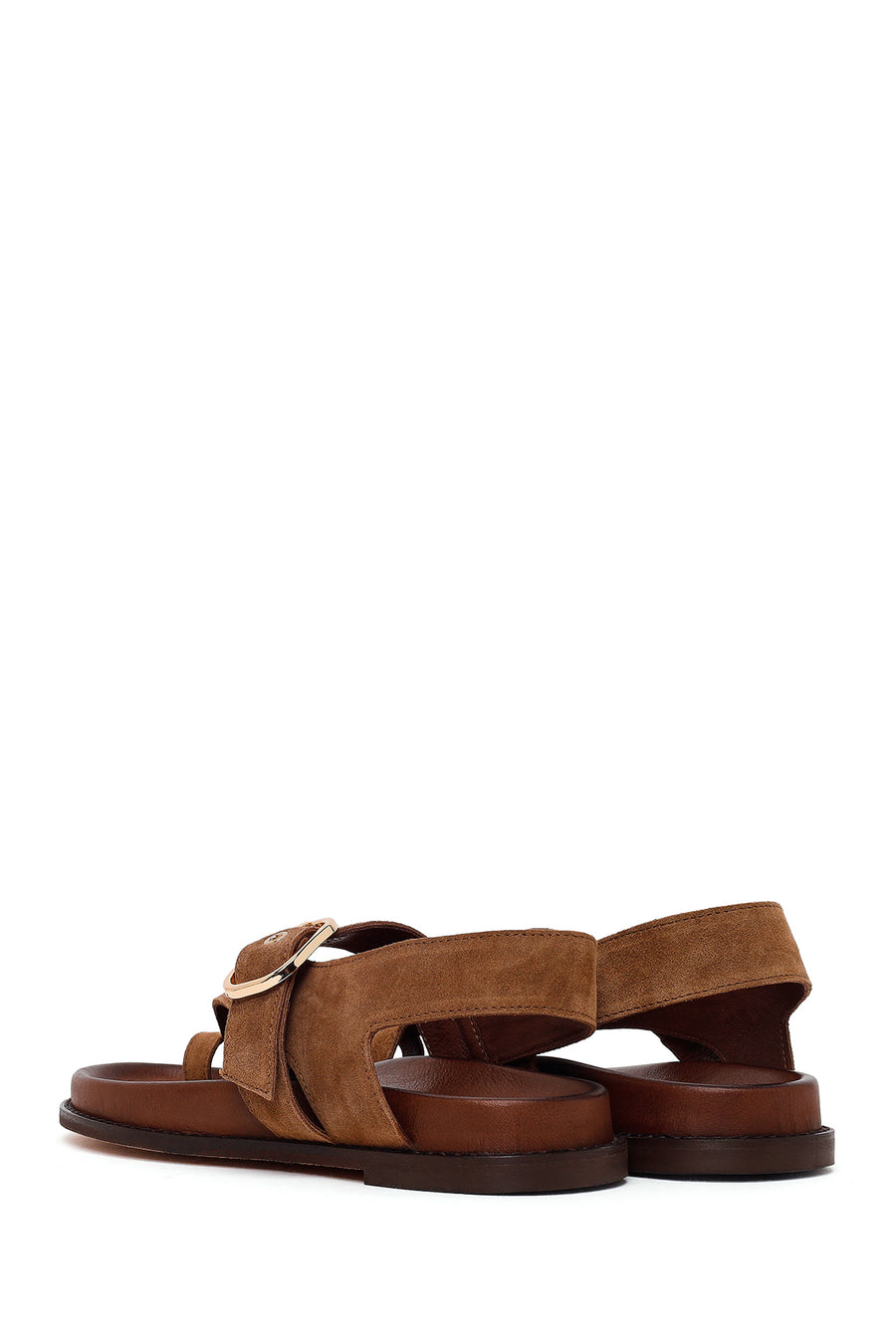 Woman Tan Suede Toe-Post Sandal