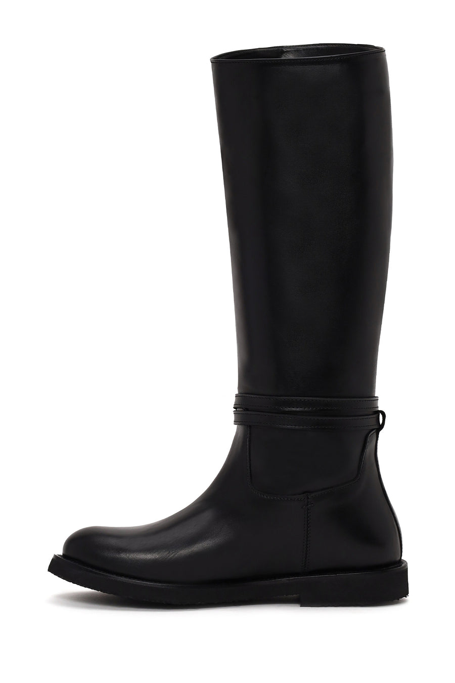 Woman Black Buckle-Detail Leather Boots