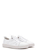 Woman White Lace-Up Patterned Leather Comfort Shoes | Derimod