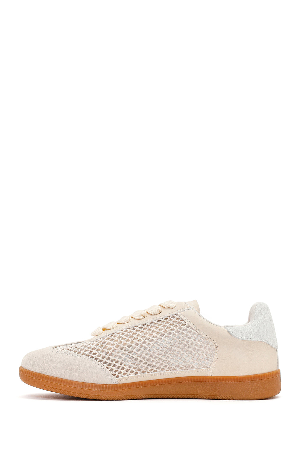 Kadın Bej Bağcıklı Fileli Süet Deri Sneaker