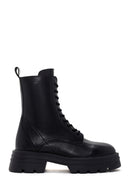 Woman Black Zippered Thick Sole Leather Postal Boots | Derimod