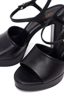 Women's Black Ankle Buckle Platform High Thick Heel Leather Sandals | Derimod