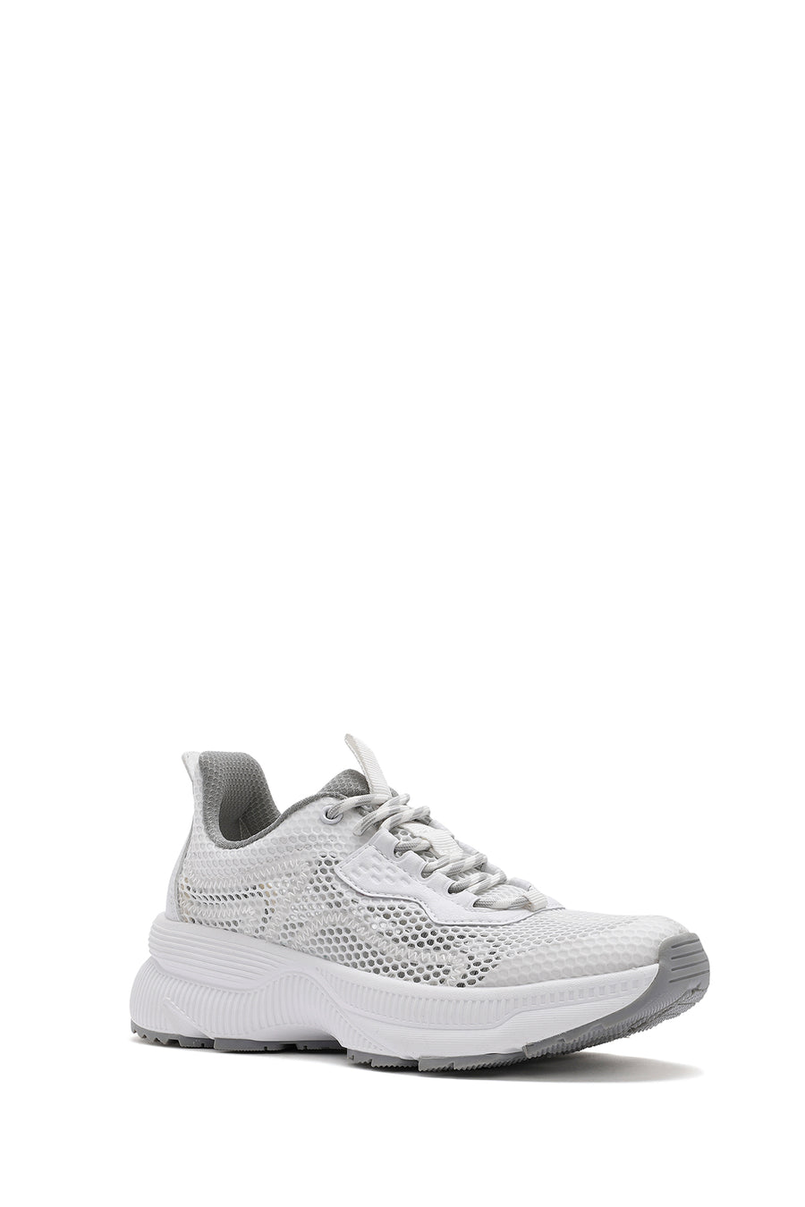 Women's White Lace-Up Thick-Sole Fabric Sneakers