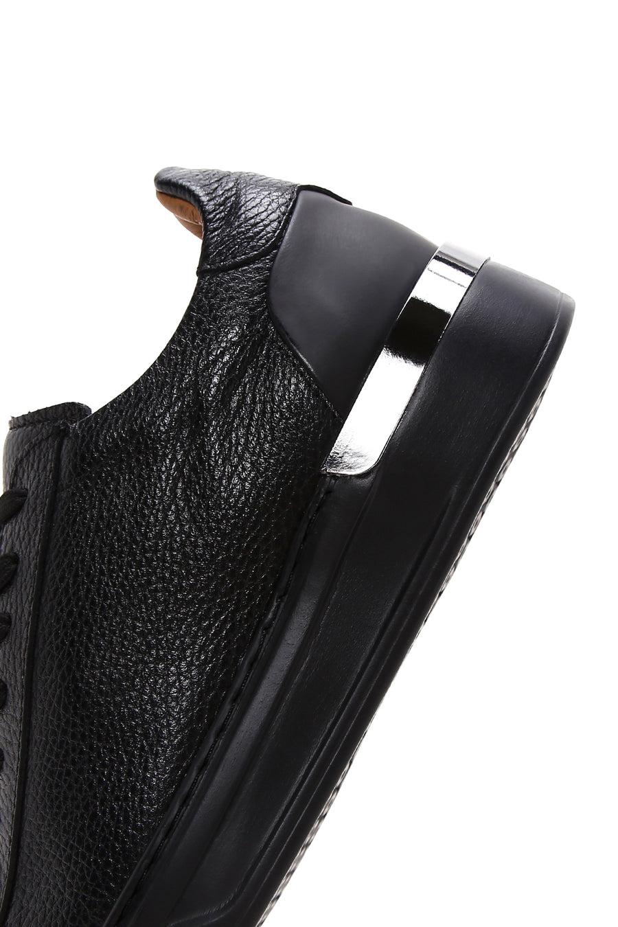 Erkek Siyah Bağcıklı Deri Sneaker