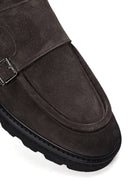 Male Anthracite Double Buckle Thick Sole Suede Leather Casual Shoes | Derimod