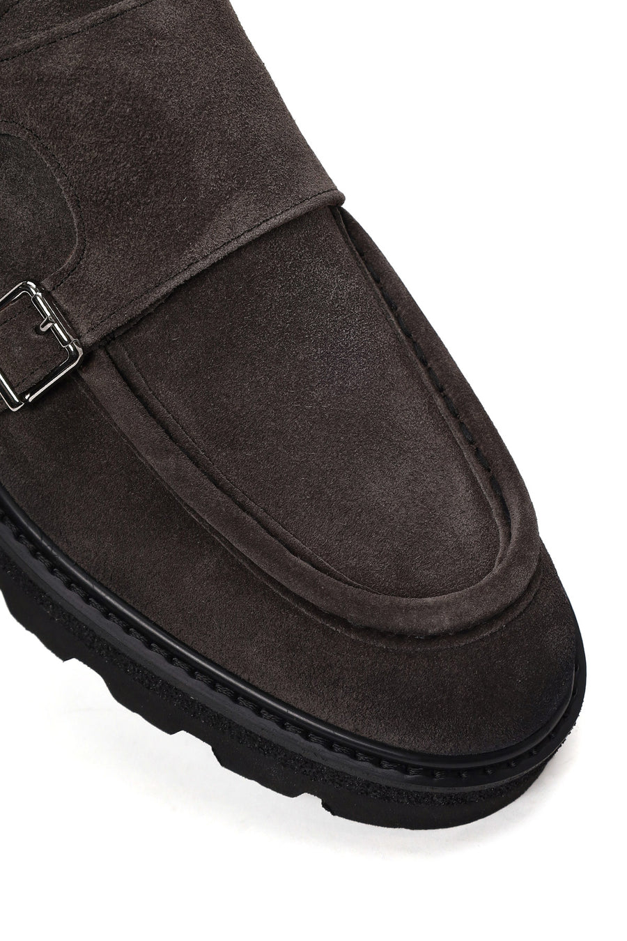 Male Anthracite Double Buckle Thick Sole Suede Leather Casual Shoes
