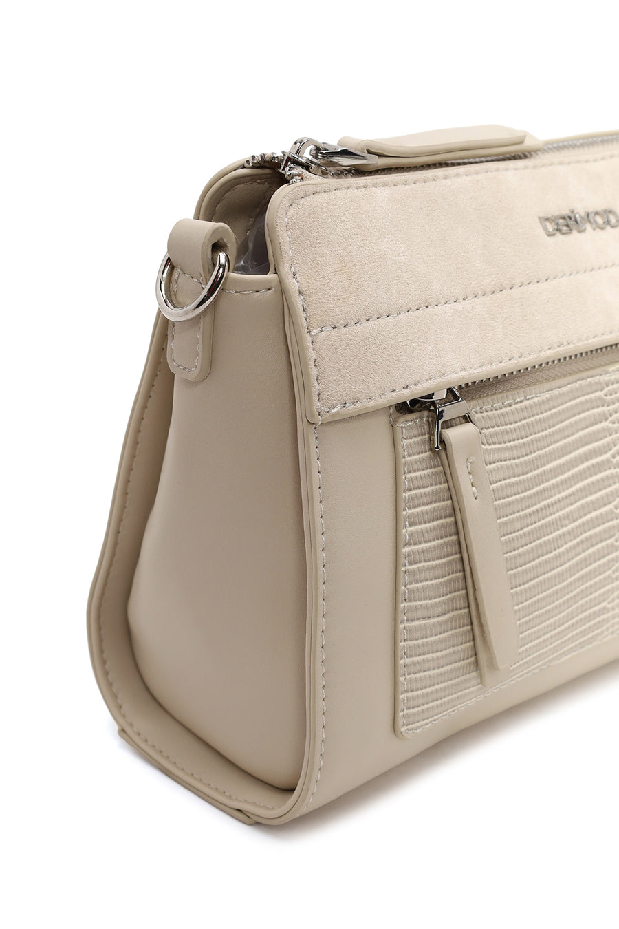 Woman Cream Long-Strap Patterned Crossbody Bag