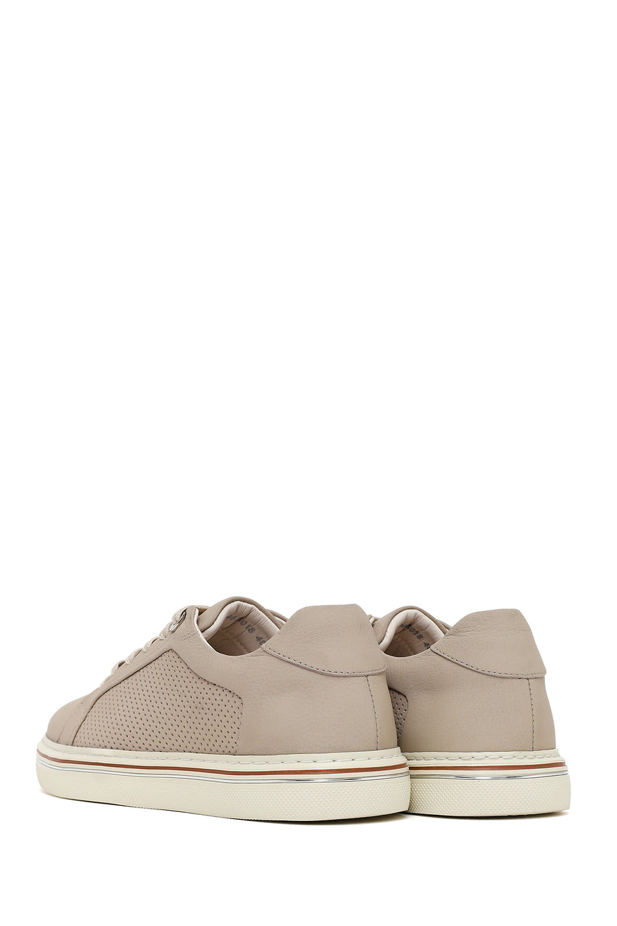 Erkek Bej Bağcıklı Deri Sneaker