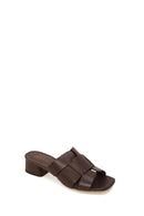 Woman Brown Short Thick-Heeled Leather Slipper | Derimod