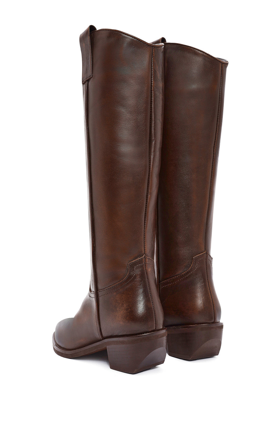 Women's Brown Chunky Heel Leather Cowboy Boots