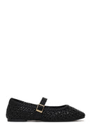 Woman Black Buckled Braided Ballerine flats | Derimod