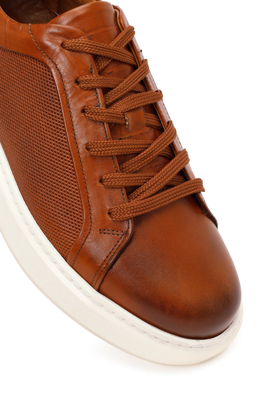 Erkek Taba Bağcıklı Deri Sneaker