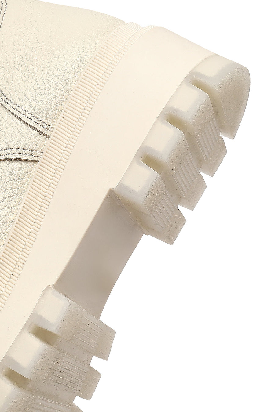 Woman Beige Zippered Thick Sole Leather Postal Boots