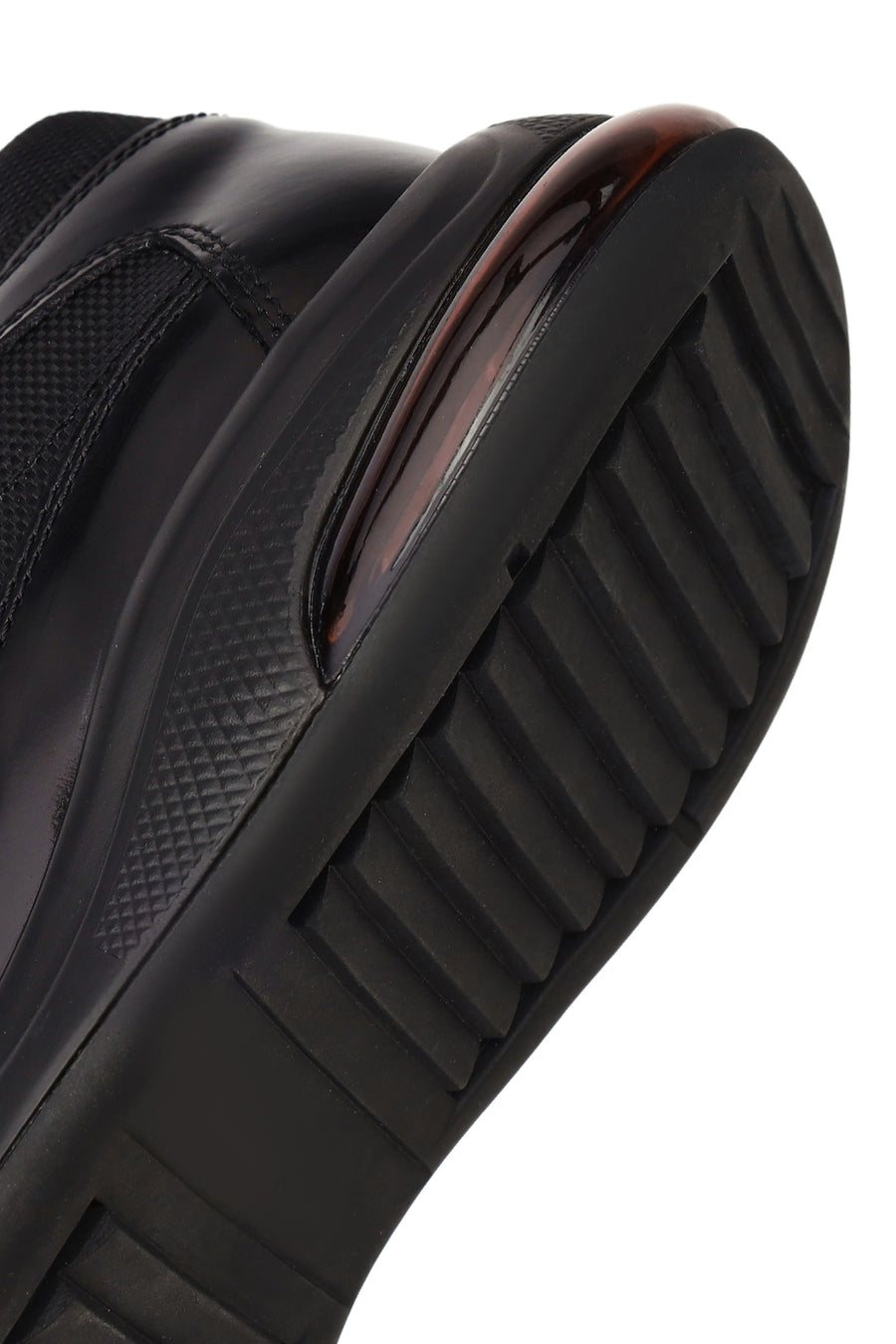 Men's Black Lace-Up Thick-Soled Leather Casual Sneaker