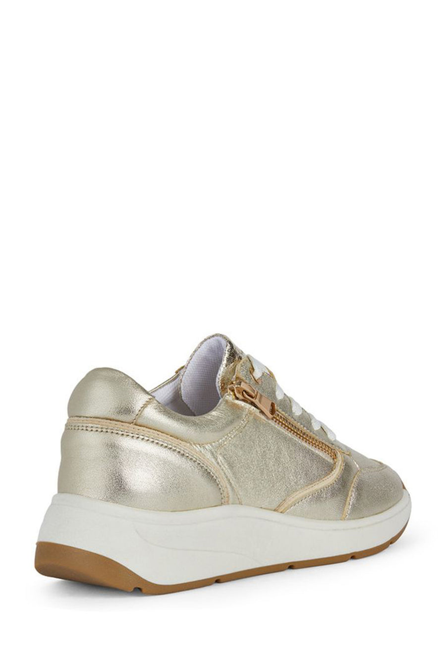 Geox Women's Beige Cristael Lace-Up Metallic Leather Sneaker