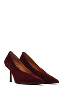 Women Burgundy Thin Heeled Suede Leather Stiletto | Derimod