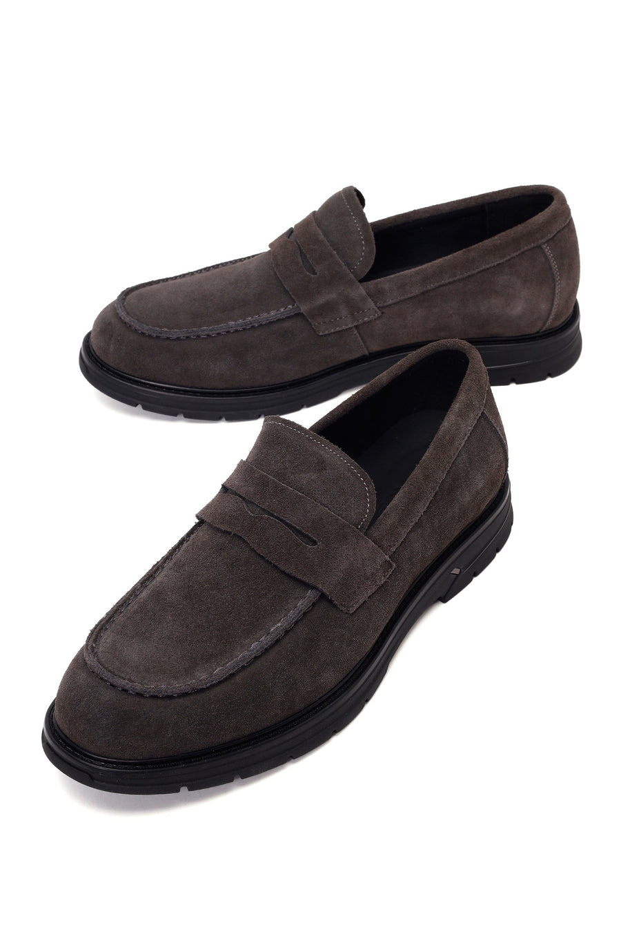 Erkek Gri Süet Deri Casual Loafer