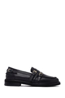 Woman Black Buckled Leather Masculine Loafer | Derimod