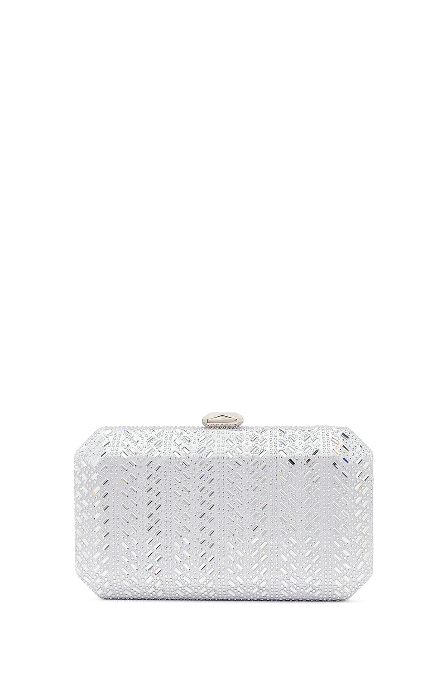 Woman Silver Long Chain Strap Stone-Embellished Mini Box Evening Bag