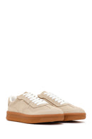 Woman Beige Lace-Up Suede Leather Sneaker | Derimod