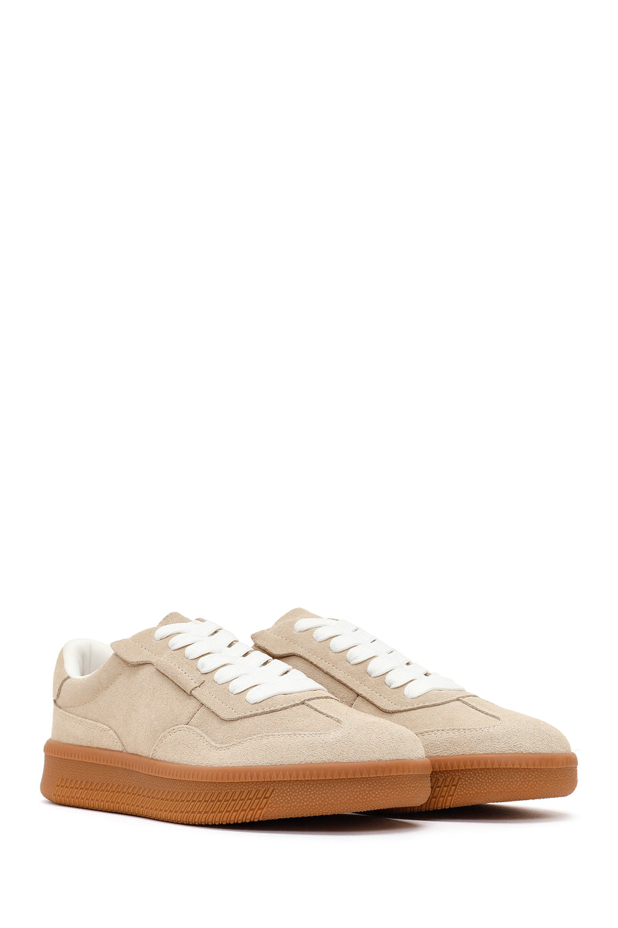 Woman Beige Lace-Up Suede Leather Sneaker