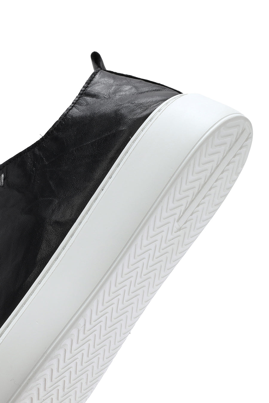 Men's Black Lace-up Thick-Sole Leather Sneaker
