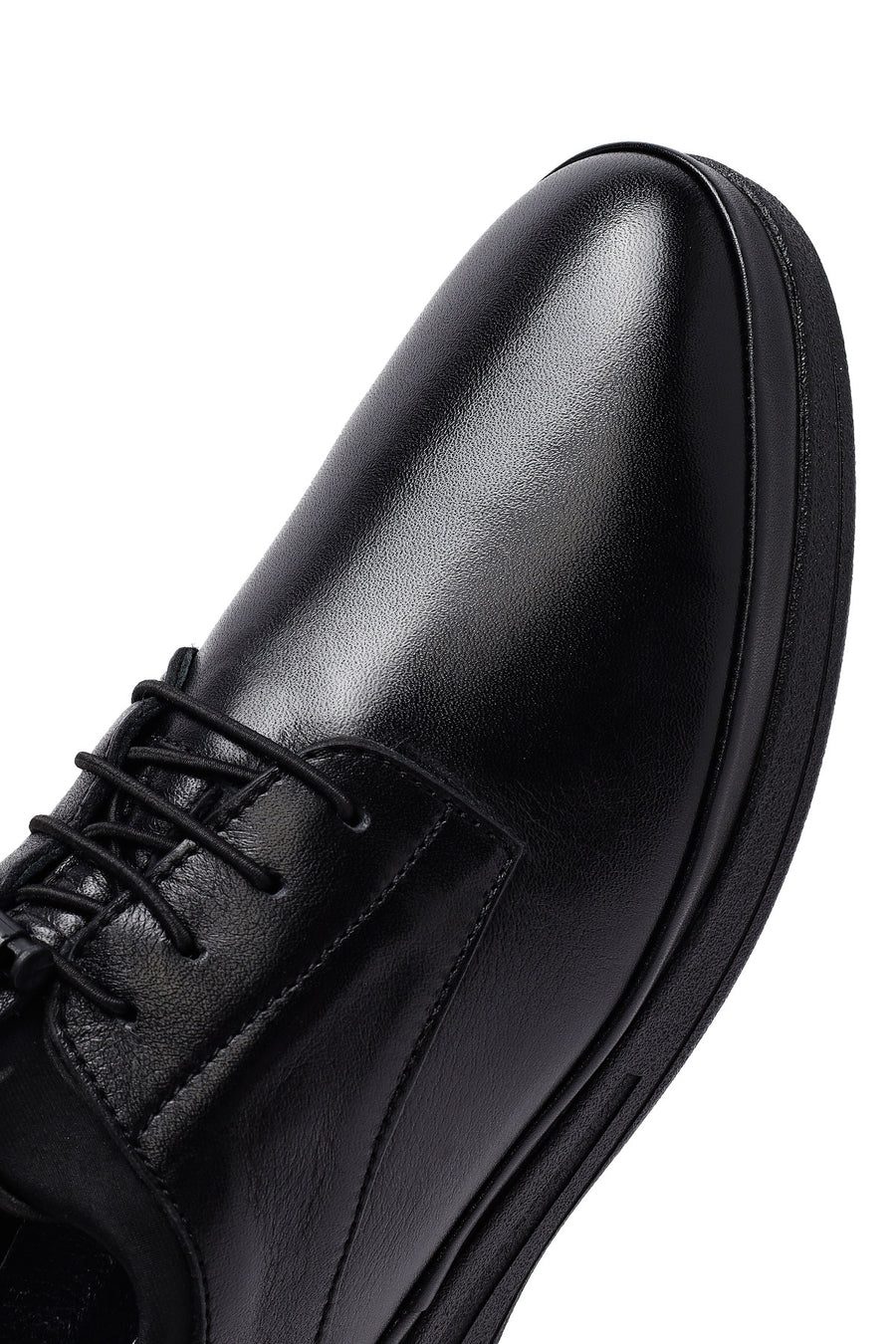 Male Black Lace-Up Thick-Soled Leather Casual Shoes