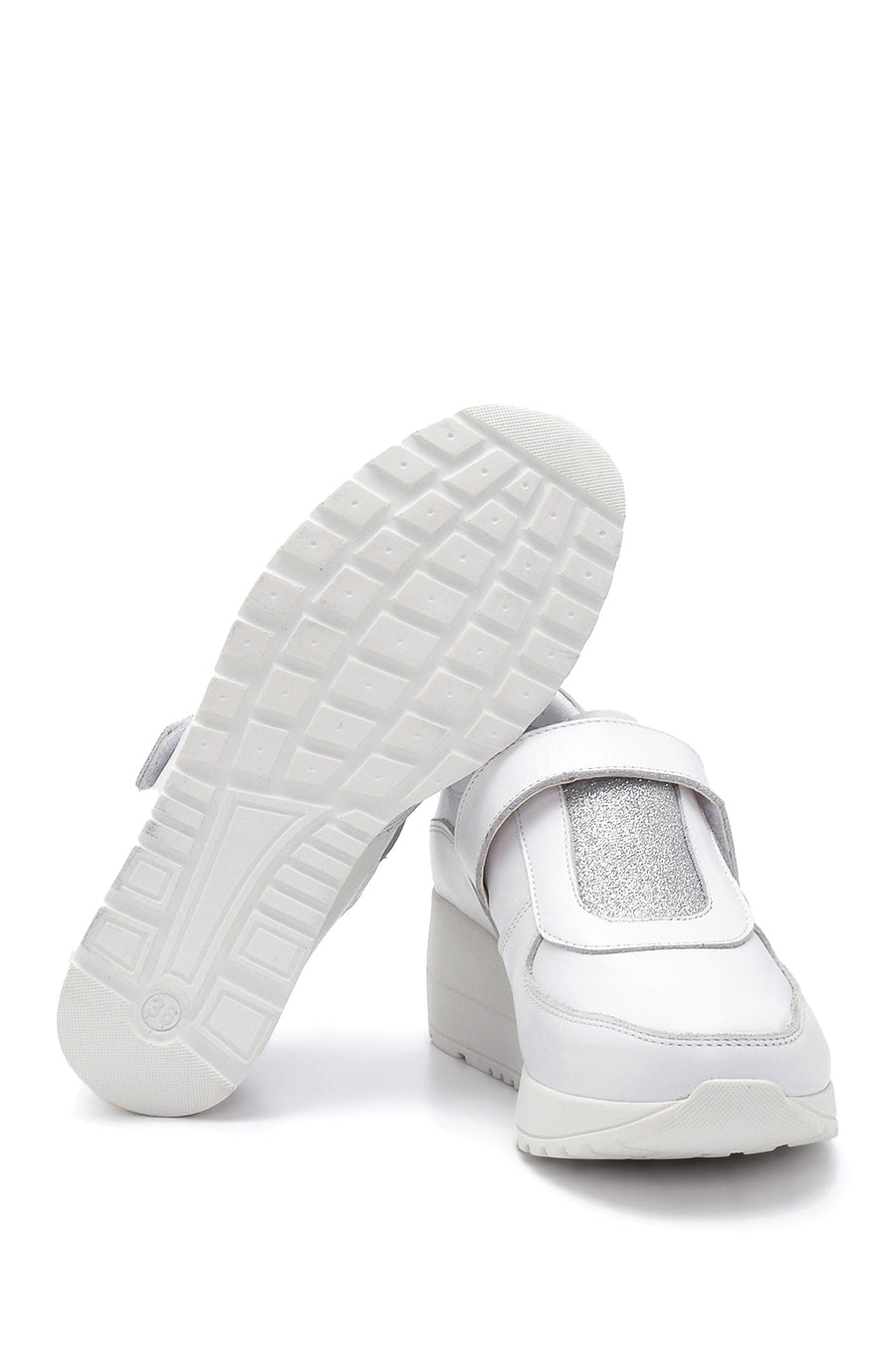 Women's White Leather Wedge Heel Sneaker